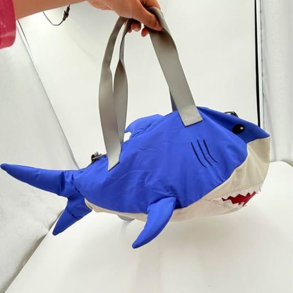 Blue Shark Shaped Tote Duffel Bag